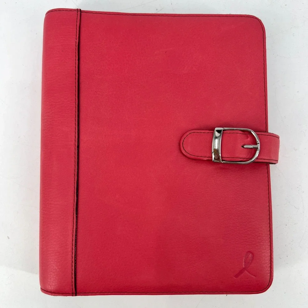 Day-Timer Pink Leather Personal Organizer Planner Pink Ribbon‎ Cancer Research